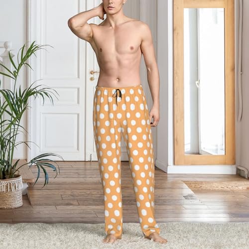 Mens Pajama Pants - Peach Polka Dot Print Soft Sleep Lounge Pants For Men, Casual Pj Bottoms With Pockets2