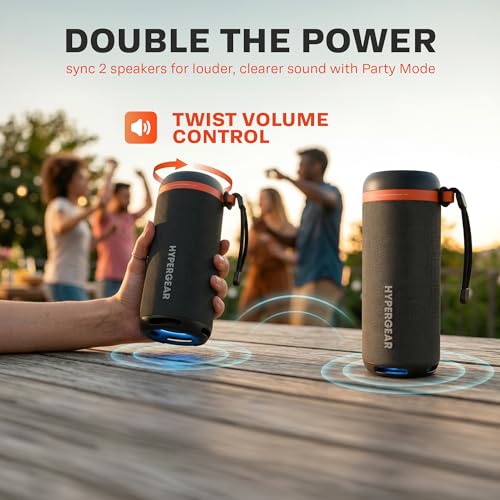 Image of HyperGear SoundTower Bluetooth Portable Speakers, Bluetooth Wireless Pairing for Shower Speaker, Beach Audio Blue Tooth Speakers Outdoor, Loud Boosted Bass HD Sound BT5.4-2 Pack