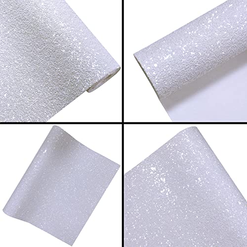Image of Sparkly Snow White Chunky Glitter Faux Leather Roll 12 x 52 inch Shiny Solid Color Winter Fabric for Bows Earrings Crafts (18015#1)