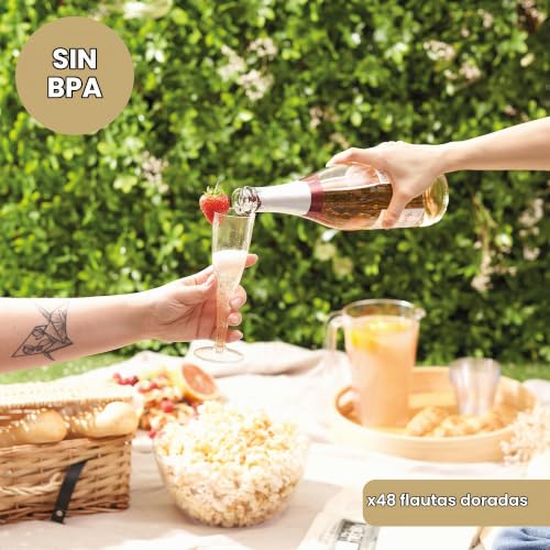 Miniatura 5 de Matana 48 Copas De Champán De Plástico Con Brillo Dorado, 133ml - Flautas De Champán - Vasos De Plástico Reutilizables Y Resistentes Para Cócteles, Postres - Bodas, Cumpleaños, Fiestas