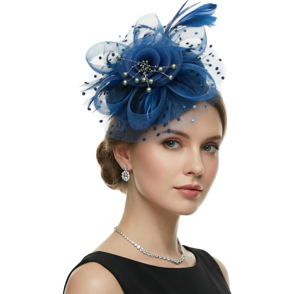 DRESHOW Fascinators Hat Feather Headband Women's Fascinators Tea Party Headwear with Clip Flower Head Band for Girls &amp; Women
