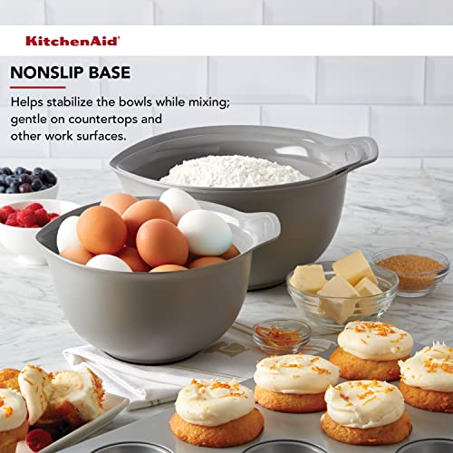 KitchenAid Universal Nesting Plastic Mixing Bowls, Set Of 3, 2.5 quart, 3.5 quart, 4.5 quart, Non Slip Base with Easy Pour Spout to Reduce Mess, Dishwasher Safe, Gray by KitchenAid - Image 5