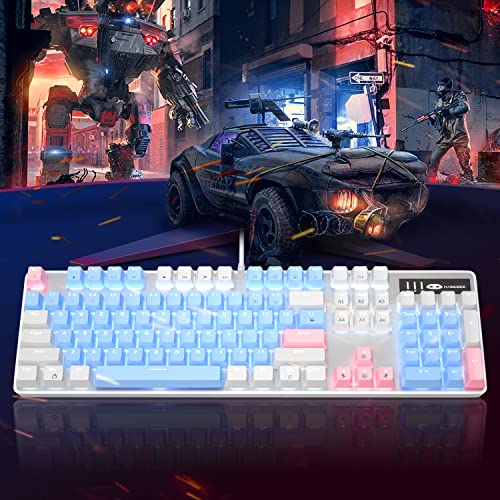 Image of MageGee Mechanical Gaming Keyboard, 104 Keys White Backlit Mechanical Keyboards with Red Switches & Double-Shot Keycaps, Wired Ergonomic Computer Keyboard for Desktop, PC Gamers (White & Blue)