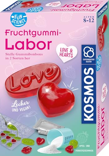 KOSMOS 654344 Fun Science Fruchtgummi Labor Love & Hearts – DIY-Set zum Fruchtgummi selber Machen, Ostergeschenk für Mädchen und Jungen, vegane Süßigkeiten, Kreativset für Kinder ab 8 Jahre