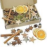 52 StüCk Potpourri Weihnachten Weihnachtsdeko Adventskranz Deko Set, Natur Dekoration Mit Natur Kokossterne Orangenscheibe, Zeder, Anis, Zimt, Eichel, Zartes Gelbes Moos Deko Weihnachten Potpourri