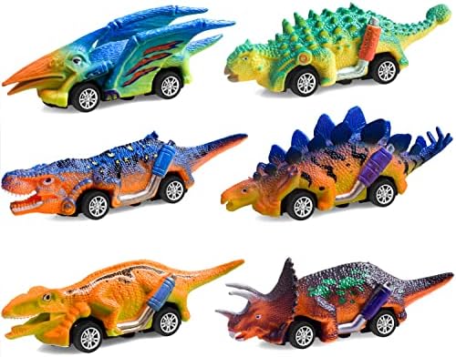 FFTROC Dinosaur Toys for Kids 3-5 Pull Back Cars 6 Pack - Monster Trucks Toys for 3 4 5 Year Old Boys Birthday