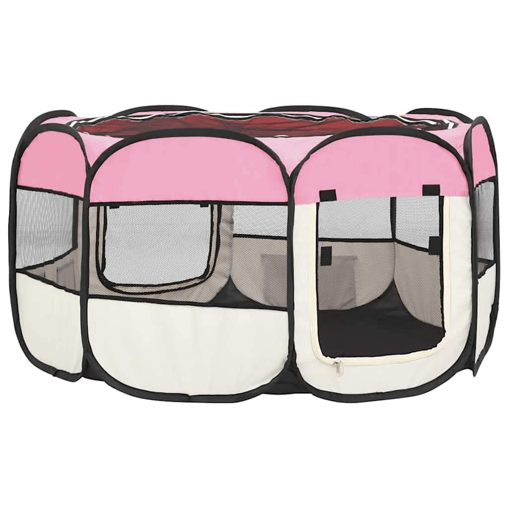 vidaXL Box per Cani Pieghevole con Borsa Trasporto Rosa 125x125x61 cm Recinto