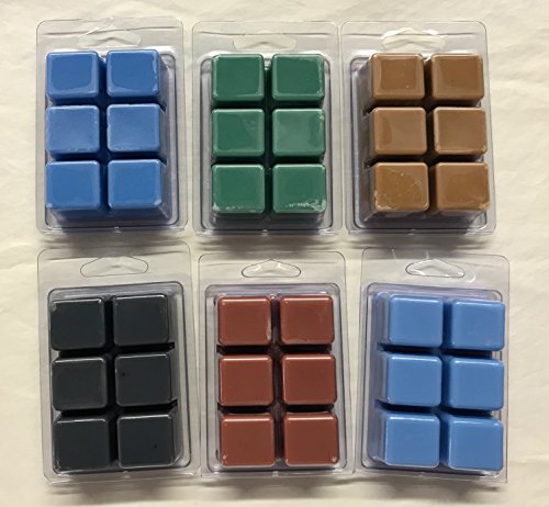 6 Pack Soy Wickless Candle Wax Bar Tart Melts - Man Cave Scents - Includes 1 Pack of Each Coo Water Cologne Type, Drakkar Cologne Type, Cedar Wood, Cedar and Saffron, Seabreeze, and Purely Herbal