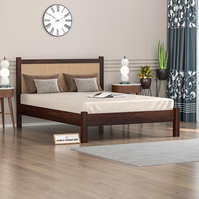 OCTANGLE Sheesham Wood Queen Size Bed Without Storage - Solid Wood Cot Palang Wooden Double Bed for Bedroom Living Room - Wooden Rattan Bed (Walnut Finish) - 1 Year Warranty-image-18