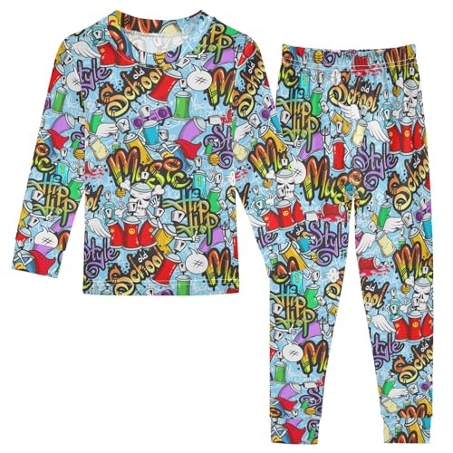JHKKU Graffiti Art Pajamas Set Cotton 2 Piece Soft Comfy Pjs Long Sleeve Lounge Sleepwear 24M
