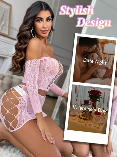 Image of GirlFriend Lingerie for Women Lovely Deep V Neck Teddy Babydoll Mesh Nightwear for Women Mesh Badydoll Fishnets Dresses See Through Lingerie Chemise Outfits One Piece