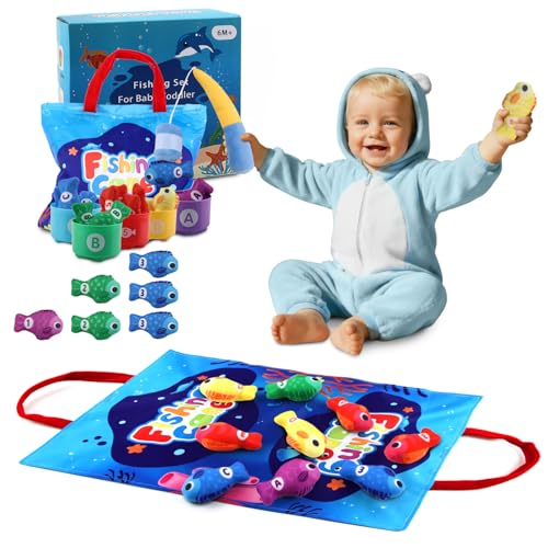 ZXHWTG Toddler Montessori Toys for 1 2 Year Old Birthday Gifts for Boys Girls, Toddler Xmas Gift Fishing Game Toys 1-3 with Stacking Cups, Counting & Color Learning, 1st Present for One Year Old