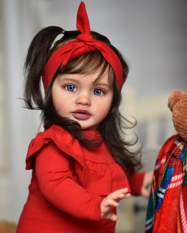 Pinky Reborn Baby Dolls Giant Size 26 Inch Reborn Baby Toddler Doll Lifelike Real Baby Soft Silicone Vinyl Toys with Rooted Brown Hair for Kids Age 3+