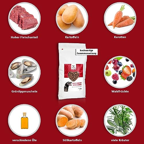 DOGS-HEART Kalb&Rind mit Süßkartoffel (15 kg) Hundefutter trocken Getreidefrei mit hohem Fleischanteil, Glutenfrei