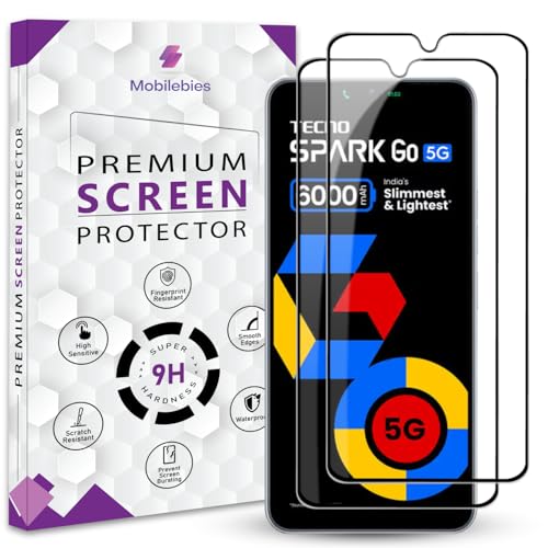Image of Premium Tempered Glass Screen Protector Guard For Tecno Spark Go 5G (6.74 Inch, Pack of 2) | Edge to Edge Coverage With Easy to installation kit