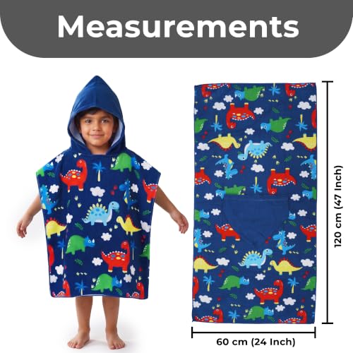 Image of Kids Poncho Towel 120x60 CM, Dinosaurs, Navy Blue