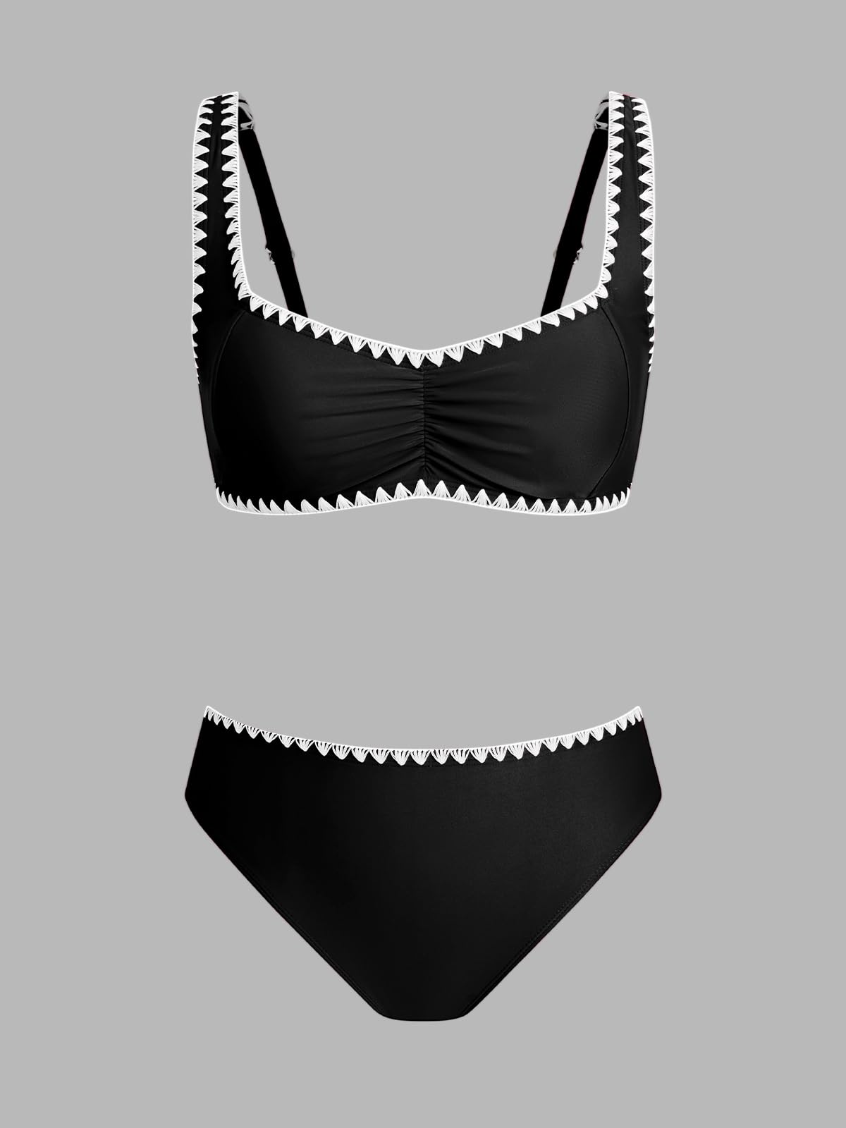 CUPSHE Conjunto de bikini para mujer, cuello corazón, tirantes anchos ajustables, traje de baño con costuras y tiro medio