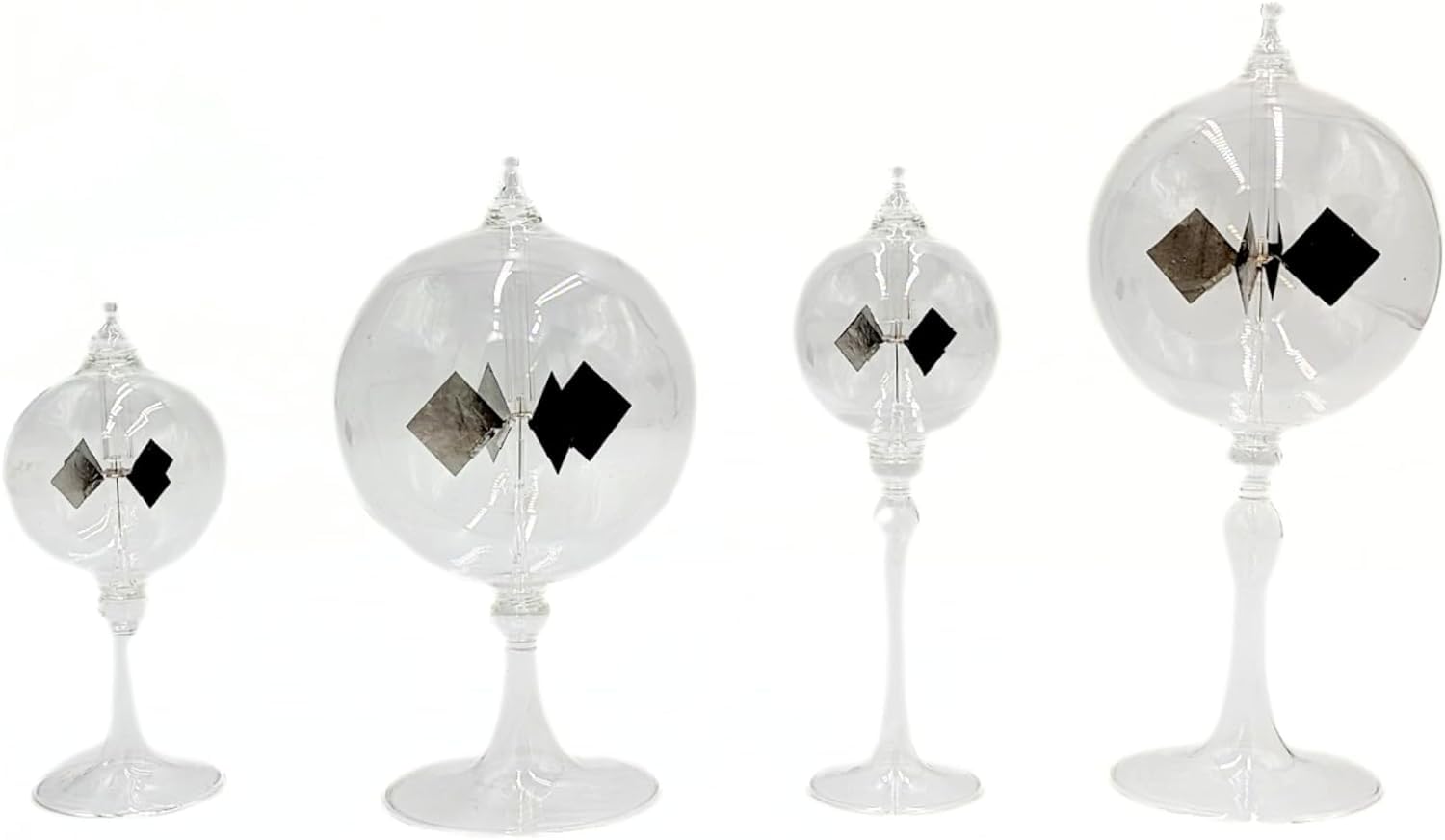 Sterzeal Solar Powered Crookes Radiometer or Light Mill - Clear Glass Windmill Solar Radiometer Gift for Home Decor, Office Room - Sun Light Energy 4 Blades Spinning Heat Engine (18 CM)