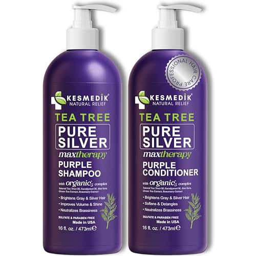 Tea Tree Purple Shampoo & Conditioner Set with Rosemary & Aloe, Professional Anti Brass Toner,...