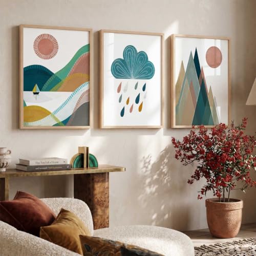 Image of kotart Boho Art Home Decoration Paintings With Frame For Living Room Bed Room Hotel Wall Decor Digital Reprint Set of 3 (19X25 inch)