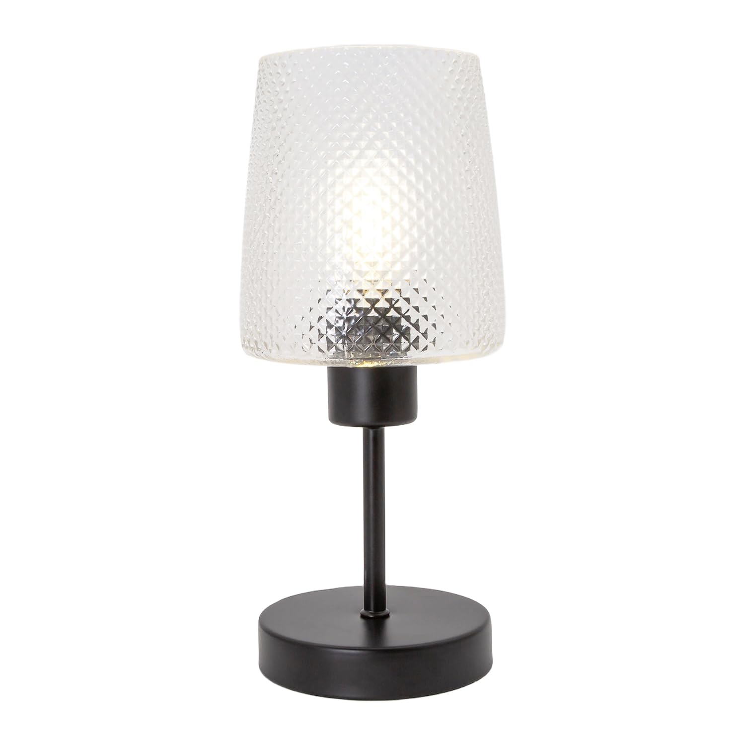Happy Homewares Unisex Black Modern Clear Dimpled Glass Table Lamp With Matte Stem & Base 26Cm