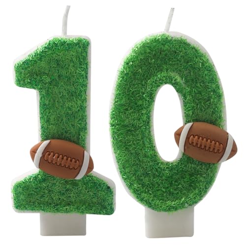 JEQUD 10th Green Football Birthday Candles, Number 10 Candle Cake Topper for Anniversary Celebrations Supplies