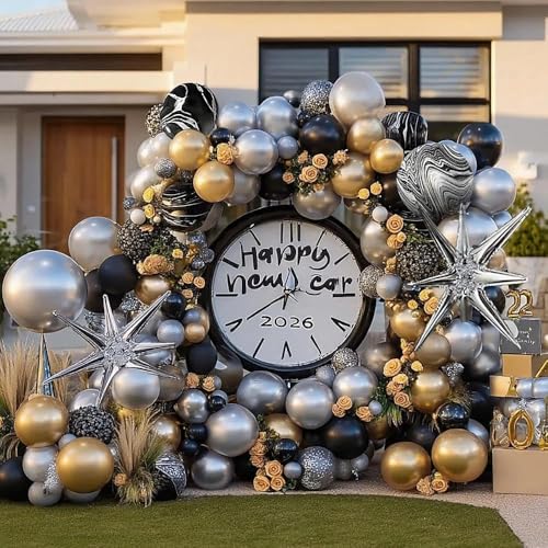 Black Gold Silver Balloon Garland Black Agate Foil Explosion Star Balloons Arch Kit for Birthday New Year Christmas Wedding Bachelorette Retirement Anniversary Graduation Party Decorations - Image 7