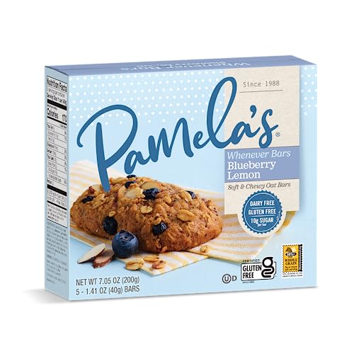 Pamela’s Whenever Bars for Breakfast and On-The-Go Snacks, Soft and Chewy Gluten Free Non Dairy Oat Bars, Blueberry Lemon, 7.05 Ounce (Pack of 6)
