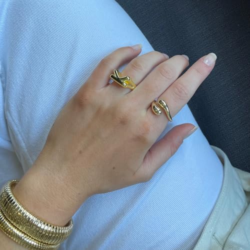 Aojun 14K Gold Filled Chunky Open Stackable Rings for Women | Bold Statement Ring Band Gold Rings for Women4