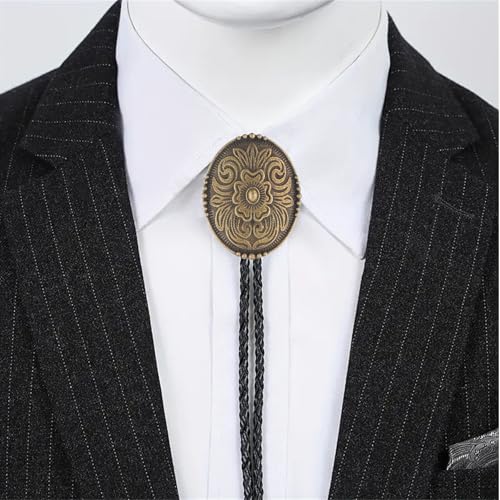 Image of GelConnie Floral Bolo Tie for Men Womens Bolo Tie Necklace Native American Black Men's Bolo Ties Western Cowboy Bolero Ties