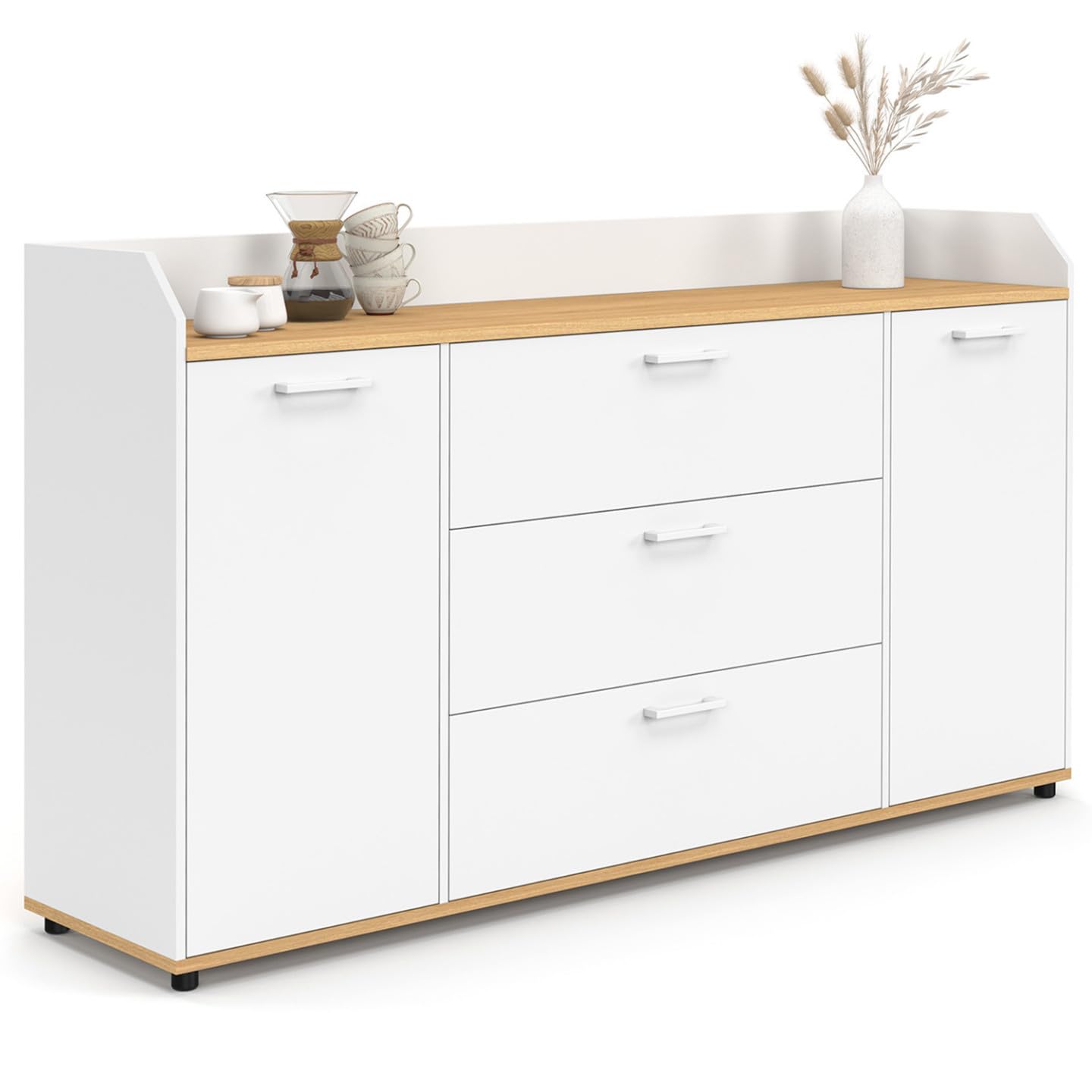 IDMarket - Buffet 140 cm JABA Blanc et Plateau Bois façon hêtre