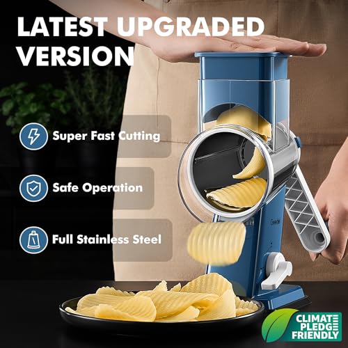 Image of Geedel Rotary Cheese Grater - Upgraded Vegetable Shredder with 4 Interchangeable Blades, Easy to Clean Cheese Shredder with Handle, Kitchen Grater Nuts Grinder for Cutting Cheese, Vegetable, Nuts