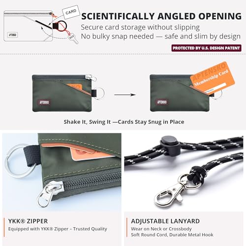 Image of RFID Blocking Travel Wallet with Adjustable Lanyard, Small Nylon Zipper Pouch and Badge Holder for ID, Credit Cards, Cash, Keys, Commuters (AmyGreen)