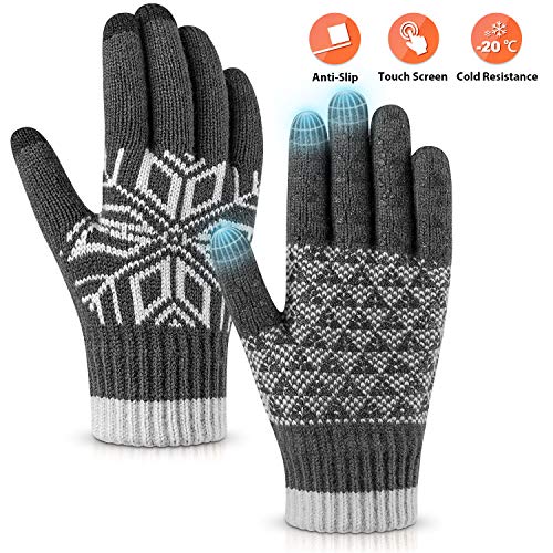Pvendor Winter Gloves Touch Screen Warm Knit Gloves, Soft Wool Lining Elastic Cuff