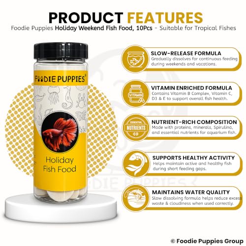 Image of Foodie Puppies Weekend Pack Fish Food - 50 Blocks Slow-Dissolving | 3-Day Feeding Supplement for Tropical & Coldwater Aquarium Fish | Convenient Food for Weekends
