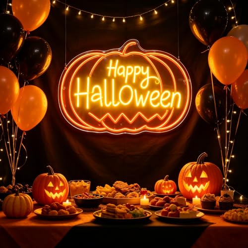 Image of Custom Happy Halloween Neon Sign,20-40 Inch Halloween Led Sign, Personalized Pumpkin Halloween Light Up Sign for Wall,Window,Room,Home,Party,Indoor,Commercial