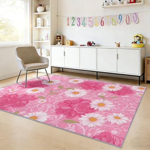 Tapis salon doux lavable antidérapant rose 140x200 - 7