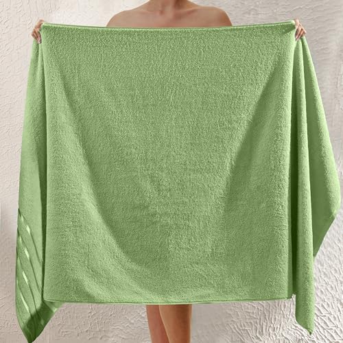 Image of Elegant Comfort 100% Turkish Cotton 4 Lines Viscose Stripe Jumbo Bath Towel - Hotel Spa Quality Extra Large 35 x 70 Inch Bath Towel Ultra Soft, Super Absorbent Quick Dry Large Bath Towel, Sage