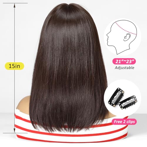 OUFEI Dark Brown Bob Wig With Bangs Short Straight Wig For Women Synthetic Hair Wigs for Daily Party Cosplay Wear - Image 4