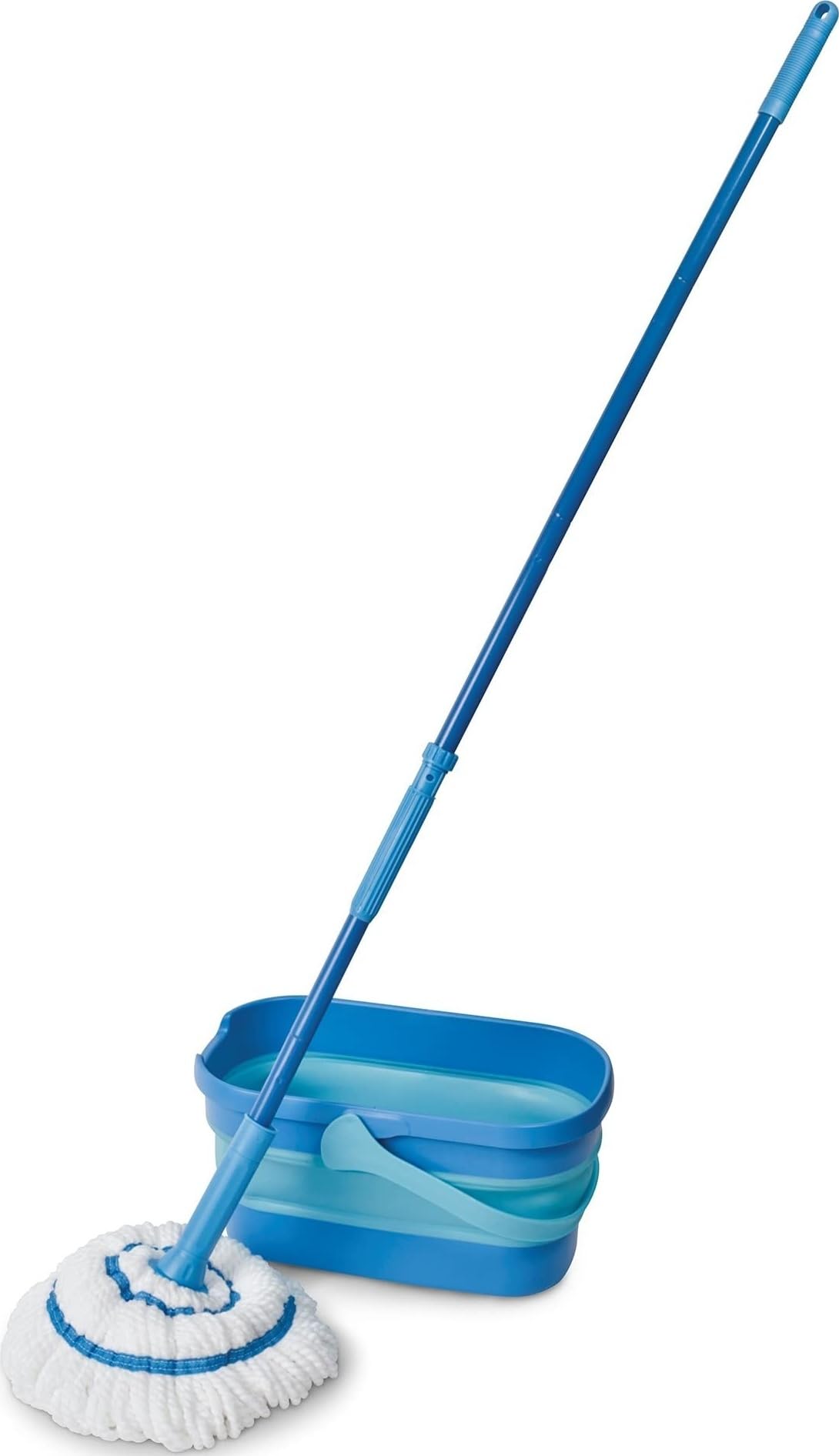 Spontex Ultra Compact Twist Mop and Bucket Set | Microfibre Mop with Built-In Self-Wringing System | 10L Foldable Bucket | Cleans Laminate, Wood & Tile Flooring | Washable Mop Head