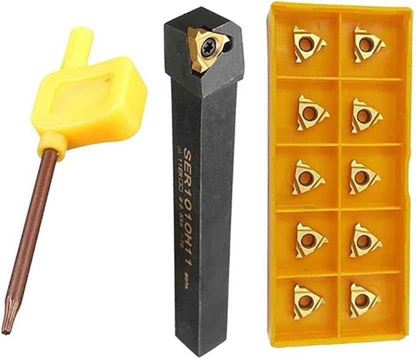 10Mm CNC Lathe Threading Tool Holder SER1010H11 With 10Pcs 11ER AG60 Carbide Inserts For Right Hand Turning, Includes Wrench