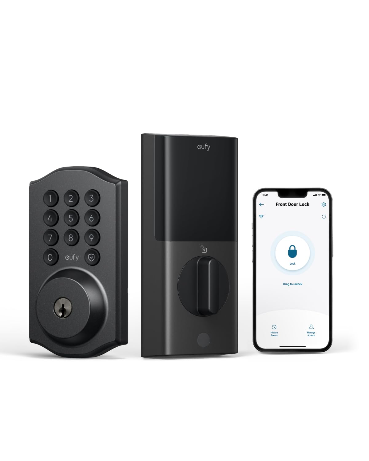 eufy Security Smart Lock C30, Keyless Entry Door Lock, Built-in WiFi Keypad Deadbolt for Front Door, No Bridge Required, Easy Installation, Reliable Power, Traditional, Black