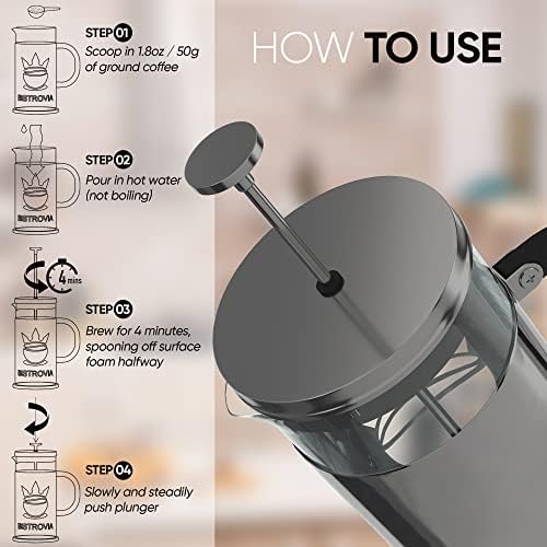 Bistrovia Cafetiere Coffee French Press - Dual Insulated Thermal Shock Proof Glass - Air Press Coffee Plunger - Large Capacity 1 Litre (8 Cups/3 Mugs) - Home & Camping