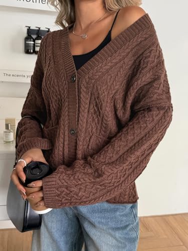 Yousify Womens Cable Knit Cardigans Fall Oversized Long Sleeve Button Open Front Casual Sweater Coats2