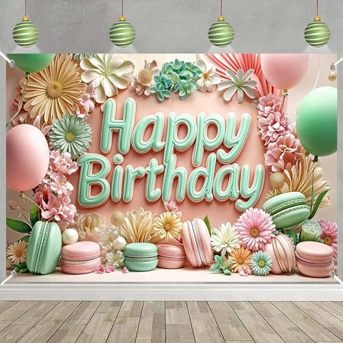 Image of Happy Birthday Backdrop Decorations for Women 72x44 inch Banner Background Party Supplies Daisy Flower Backdrop Photography for Girls Floral Balloon Banner Wedding Baby Shower Decor