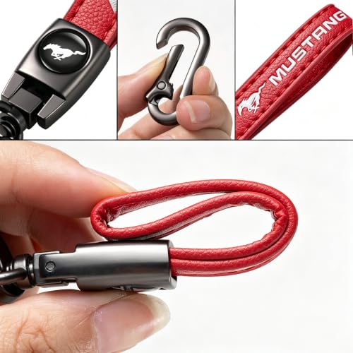 Image of Leather car Keychain 02 Set for Men and Women Family Present Keychain Key Ring Lanyard (red)