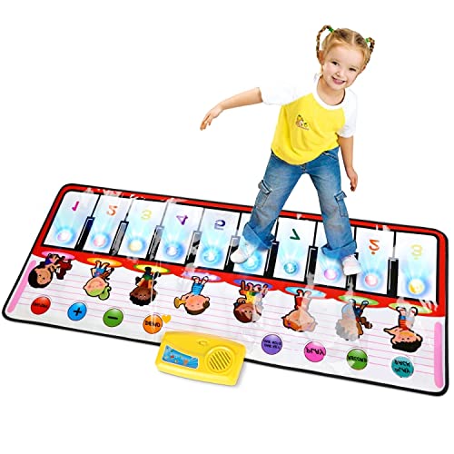 WOSTOO Tapis de Danse, Imperméable et Antidérapant PVC Tapis de Piano avec Lumières, Jouet éducatif avec 8 Sons d'Instruments de Musique pour Garçons Filles (100 * 40cm) Cover