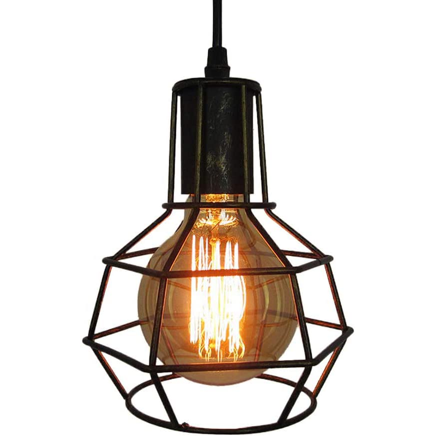 Lámpara de jaula retro industrial de metal con un solo cabezal para iluminación de comedor