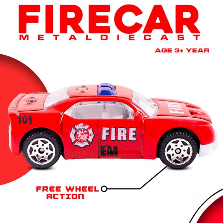 Image of Fire Truck Toy for Kids, Pack of 3 Die Cast Metal Toy Cars with Free Wheel, Fire Engine & Fire Brigade Emergency Rescue Vehicle Toy Set, Birthday Gift for Boys & Girls