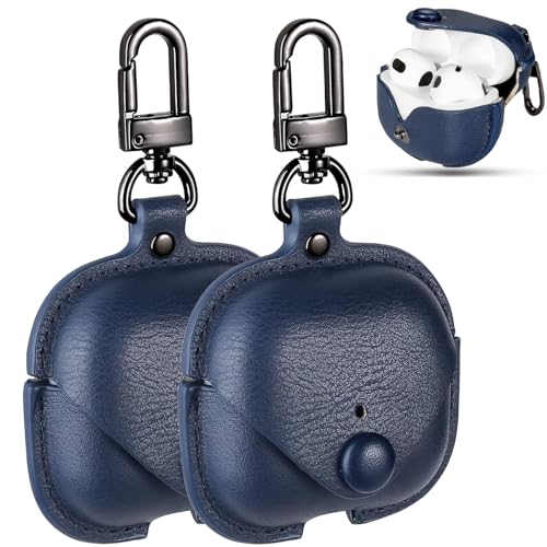 CIOODDW airpods 3 ケース対応 airpods3 高級本革 PUレザー ケース 革 全面保護 充電 LEDライトが見える 耐衝撃 軽量 キズ防止 おしゃれ ワイヤレス充電対応 キーホルダー付きエアポッツ第三世代 カバー(ブルー)